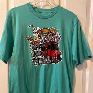 Boys XL Vans "Off The Wall” Short Sleeve Tee Green Graphic T-Shirt. Food Truck.